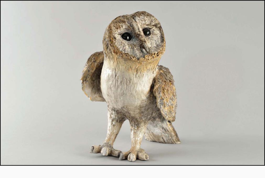 Barn owl « La dame blanche » - Raku ceramic - 40x33x22 cm
