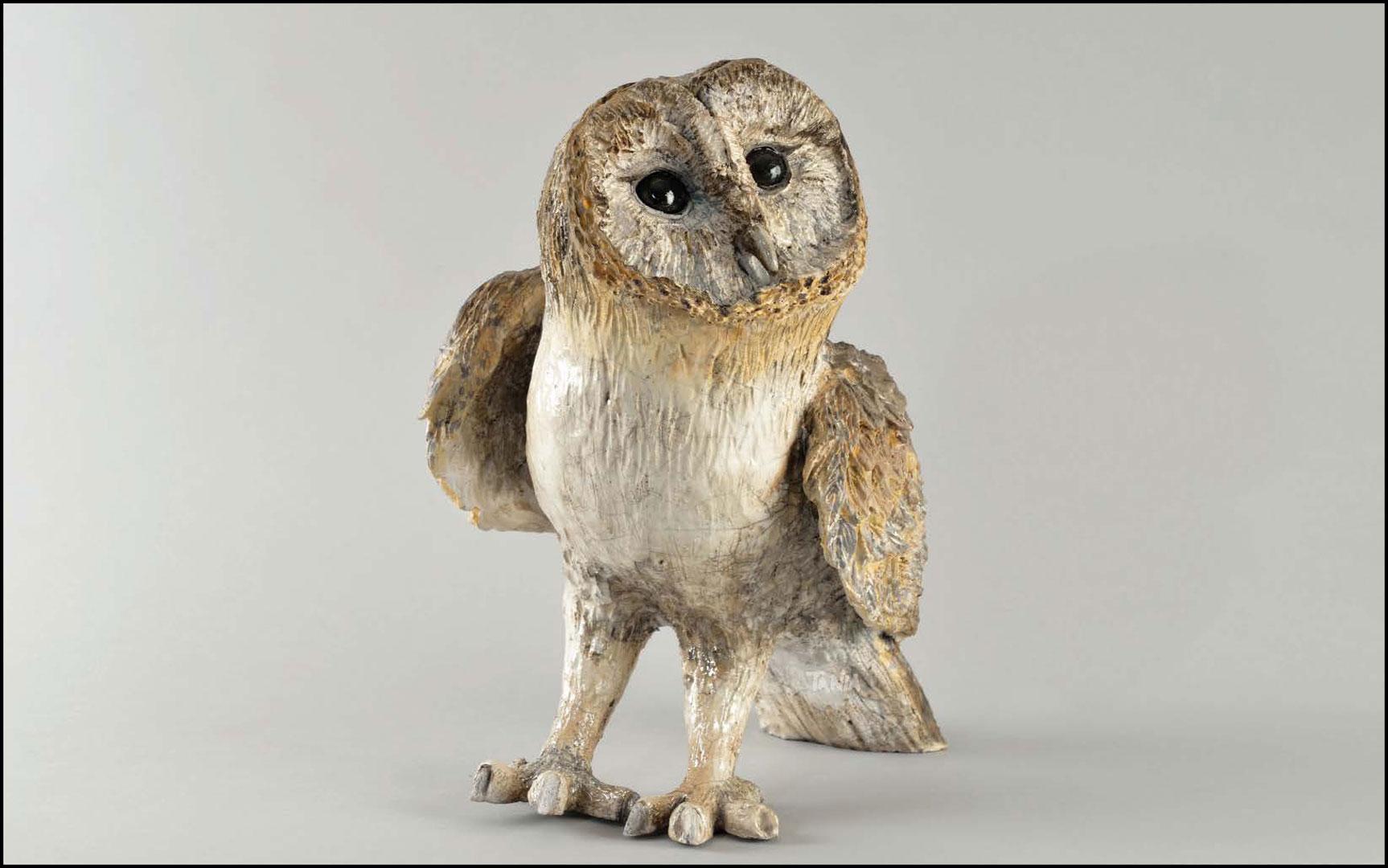 Barn owl « La dame blanche » - Raku ceramic - 40x33x22 cm