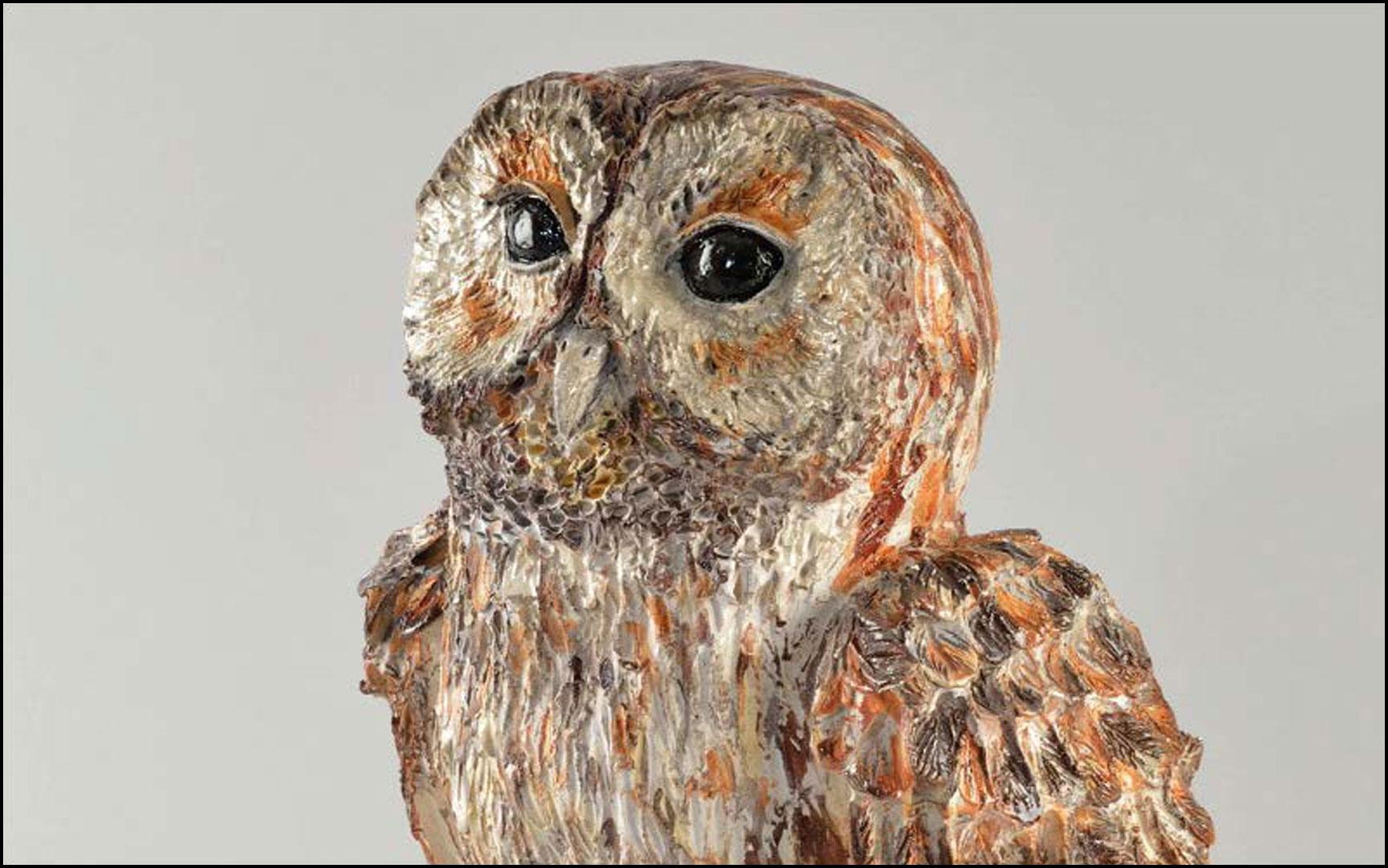 Tawny owl « Le chat huant » - Raku ceramic - 35x31x25 cm