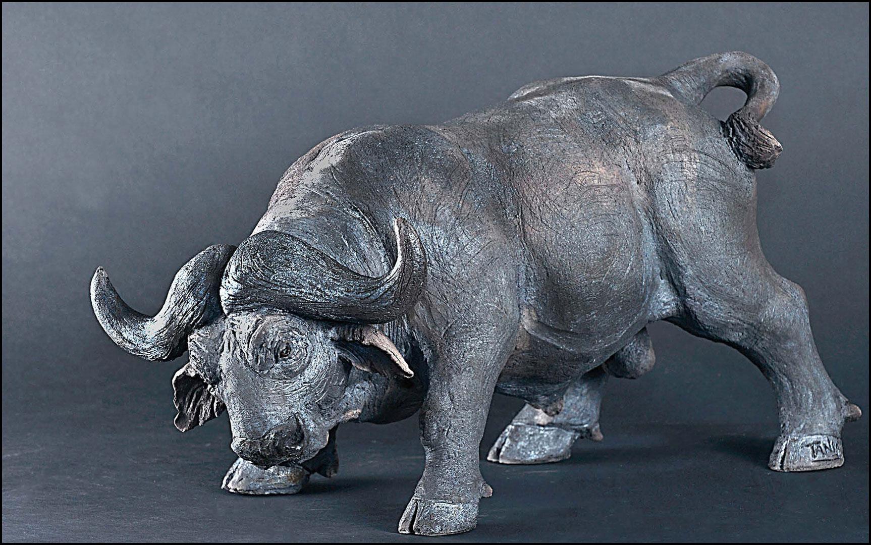 Buffalo « Caffer » - Raku ceramic - 50x30x17 cm