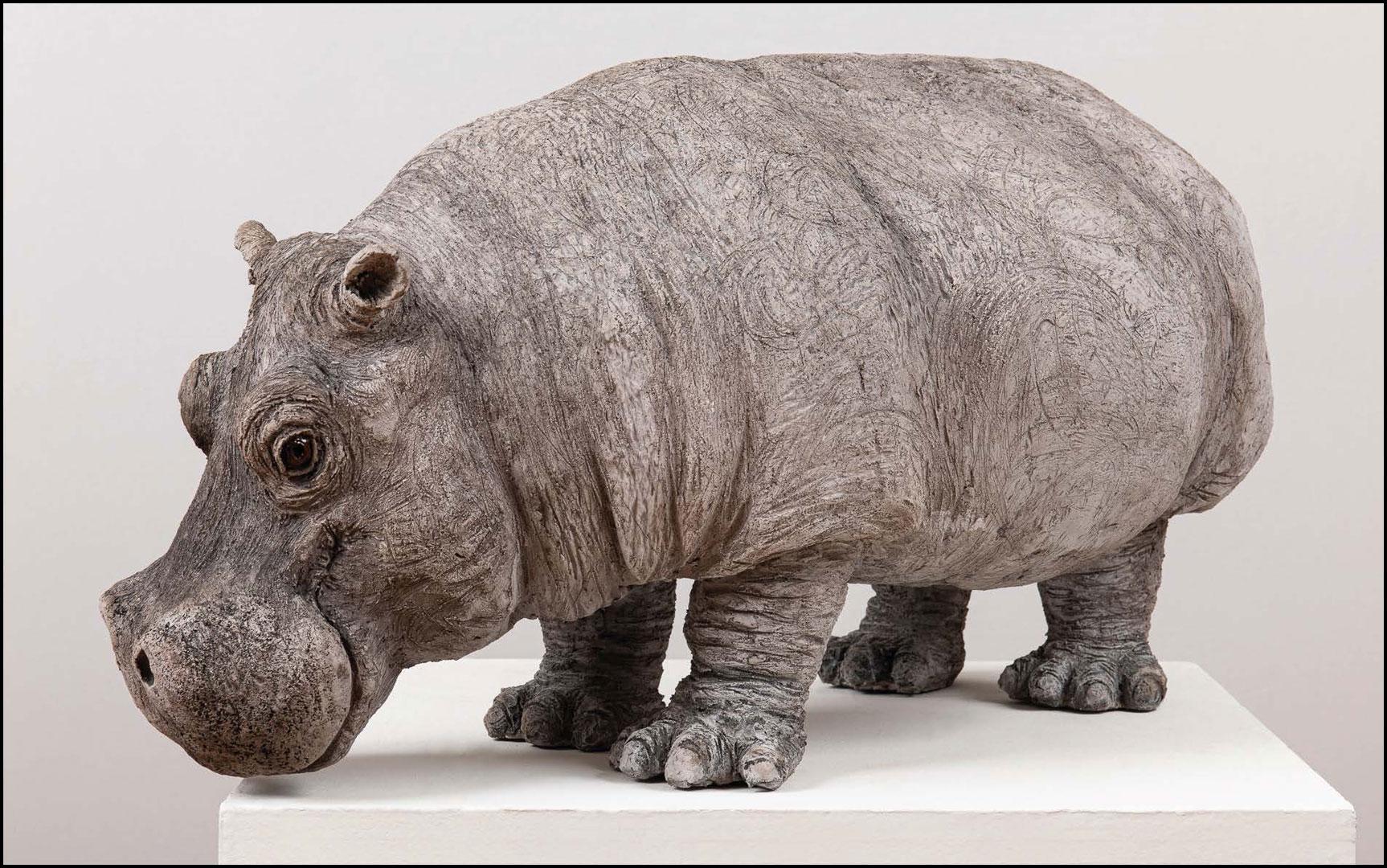 Hippopotame « Irma » - Céramique Raku - 70x40x35 cm