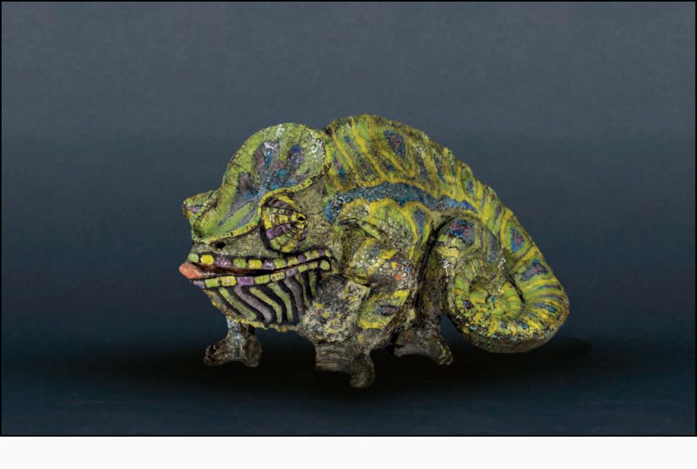 Caméléon « L’endormi » - céramique Raku - 35x13x18 cm