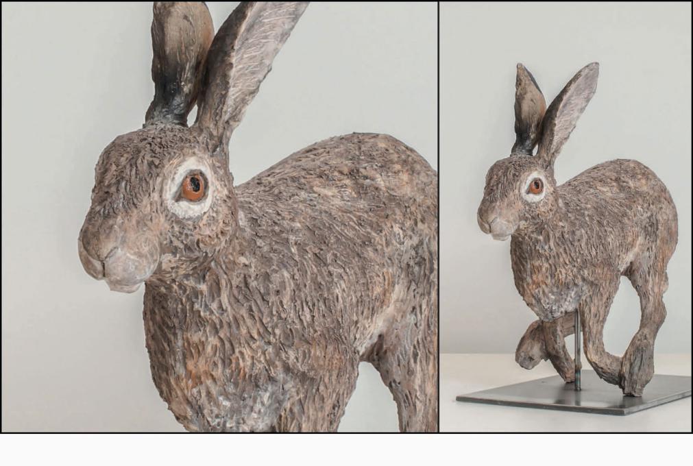 Lièvre « Capucin » - céramique raku - 48x44x19 cm