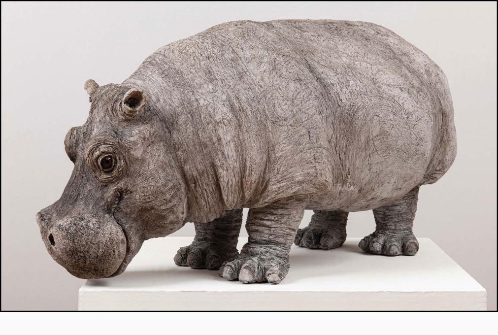 Hippopotame « Irma » - Céramique Raku - 70x40x35 cm