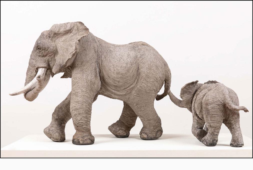 Eléphanteau « Jumbo » - céramique Raku - 38x26x24 cm