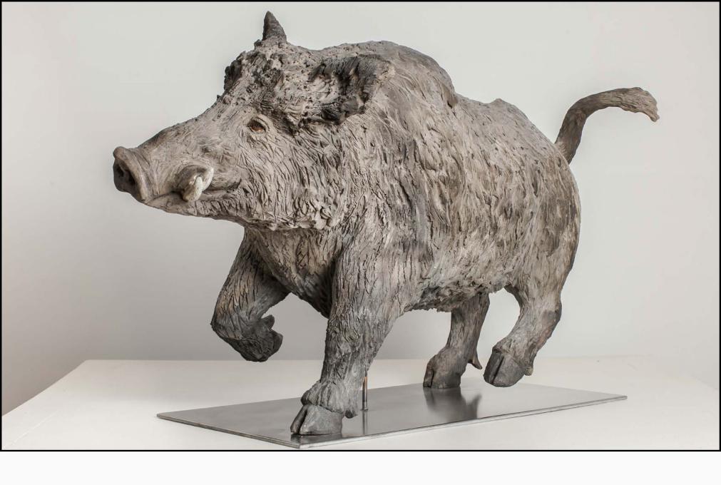 Sanglier « Le solitaire » - céramique Raku - 80x49x30 cm