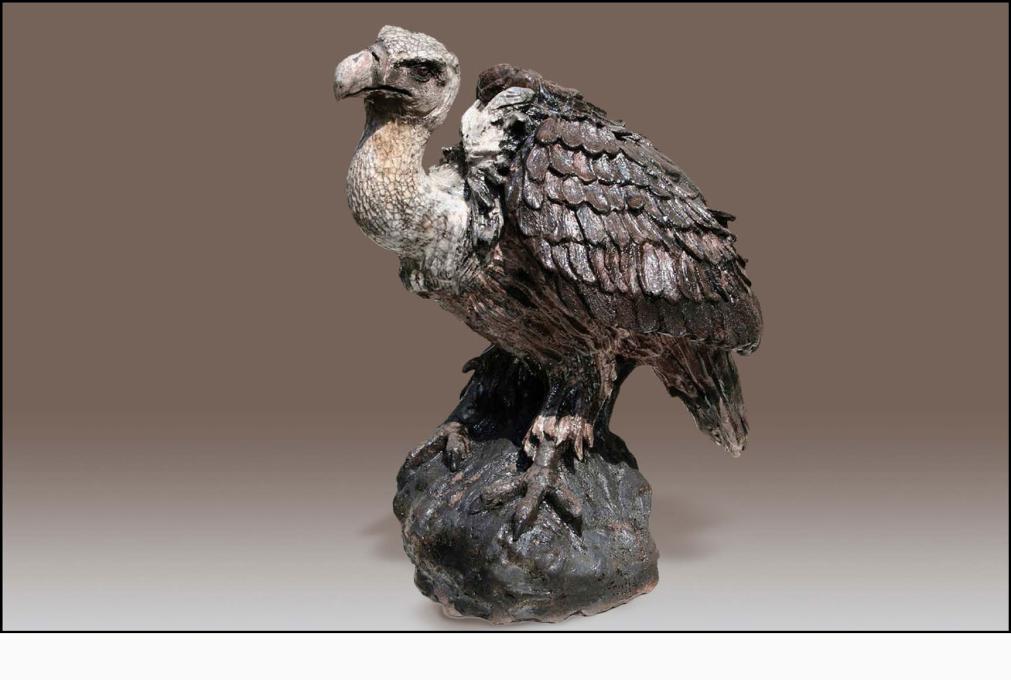 Vautour fauve - céramique Raku - 47x24 cm