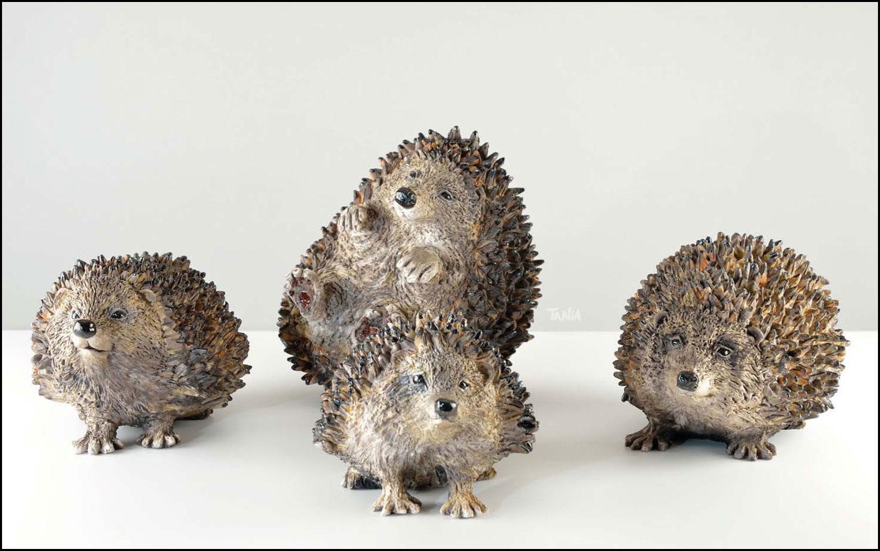 Hérissons - céramiques Raku - 25x17x14 cm - 31x20x20 cm - 22x14,5x14,5 cm