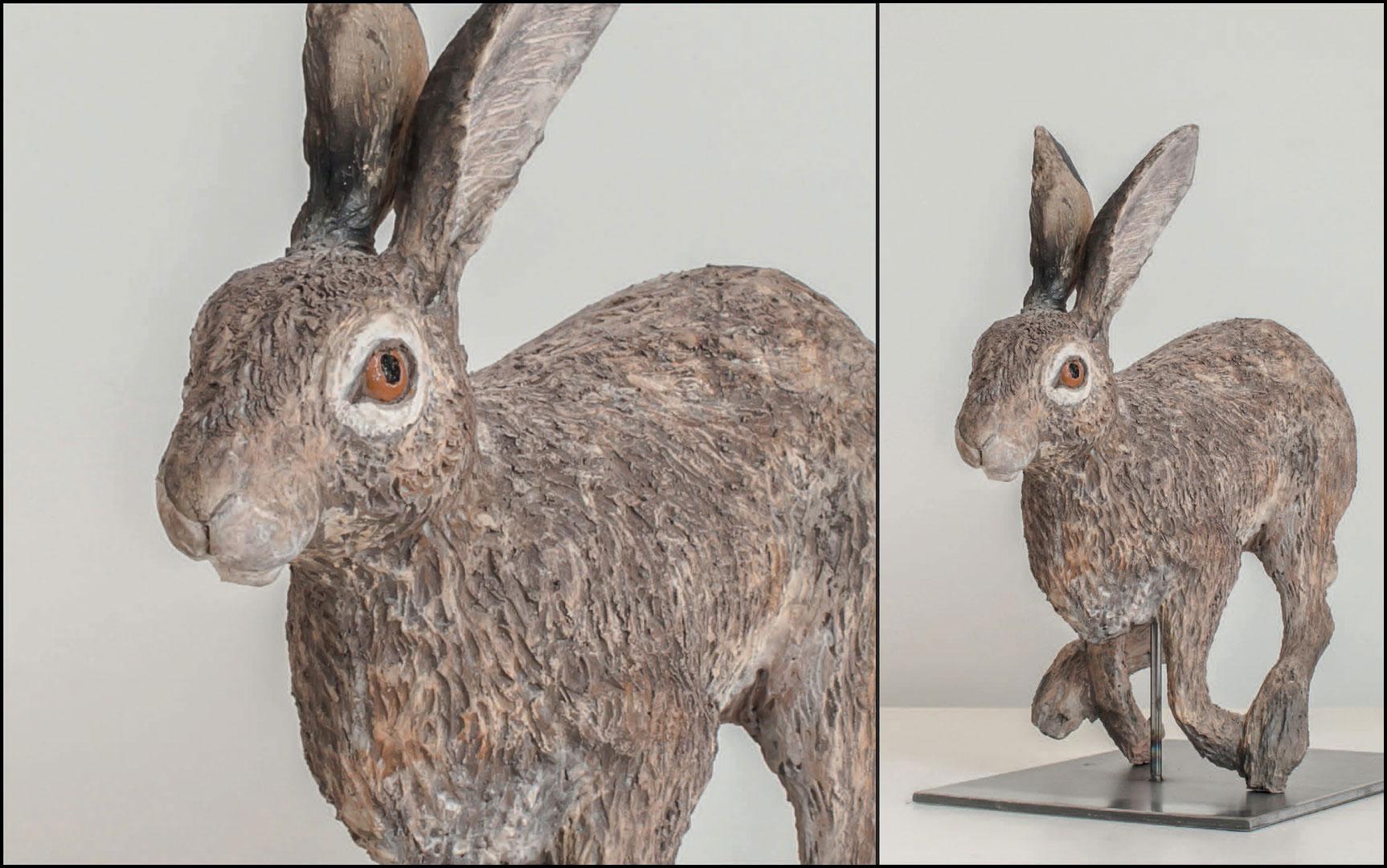 Lièvre « Capucin » - céramique raku - 48x44x19 cm