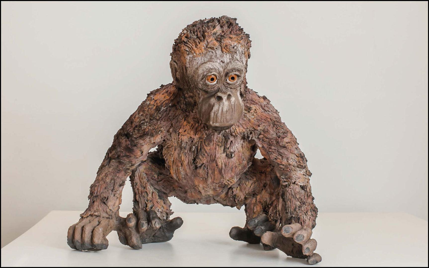 Orang-Outan « Premiers Pas » - céramique Raku - 41x45x39 cm