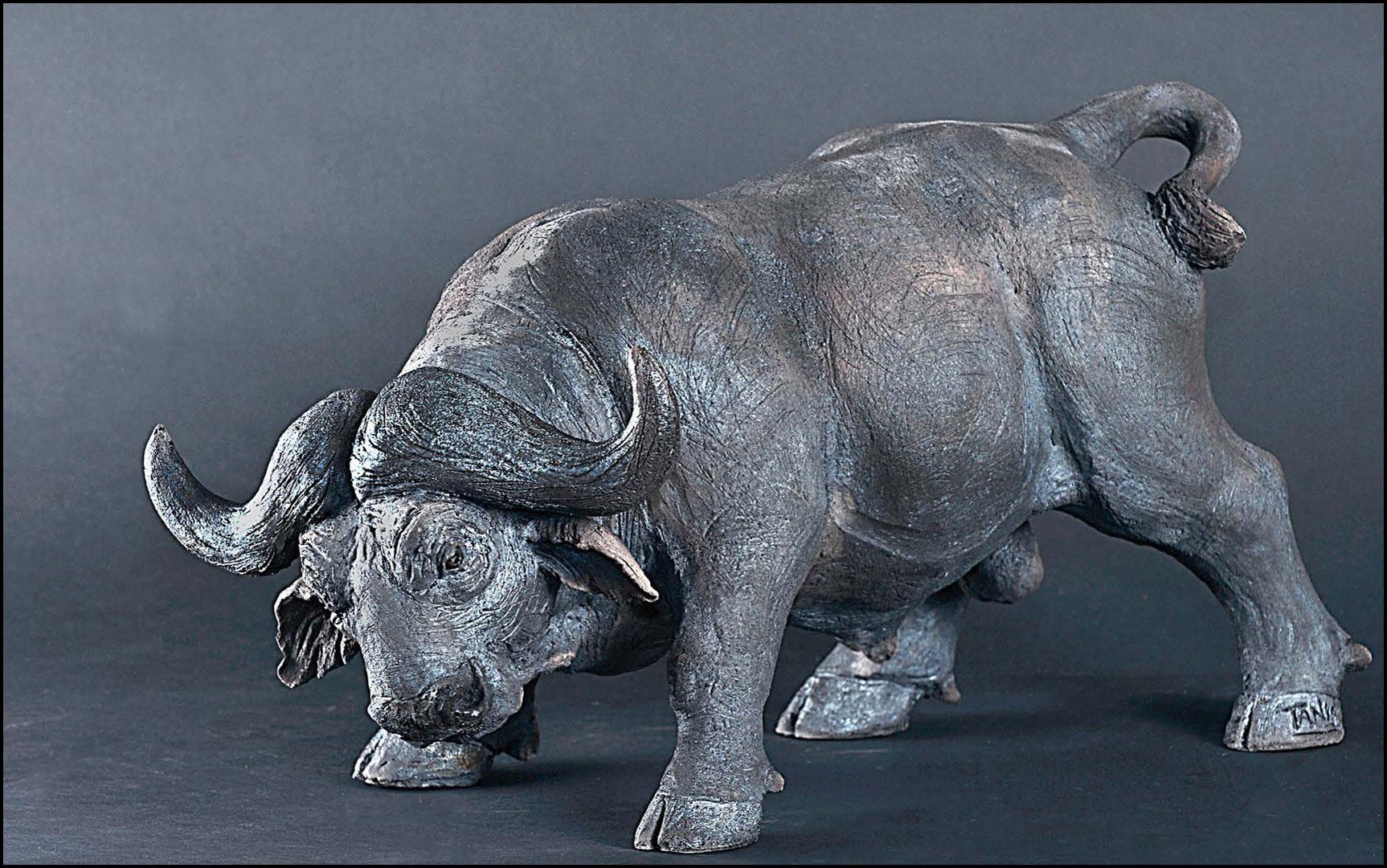 Buffle « Caffer » - céramique Raku - 50x30x17 cm