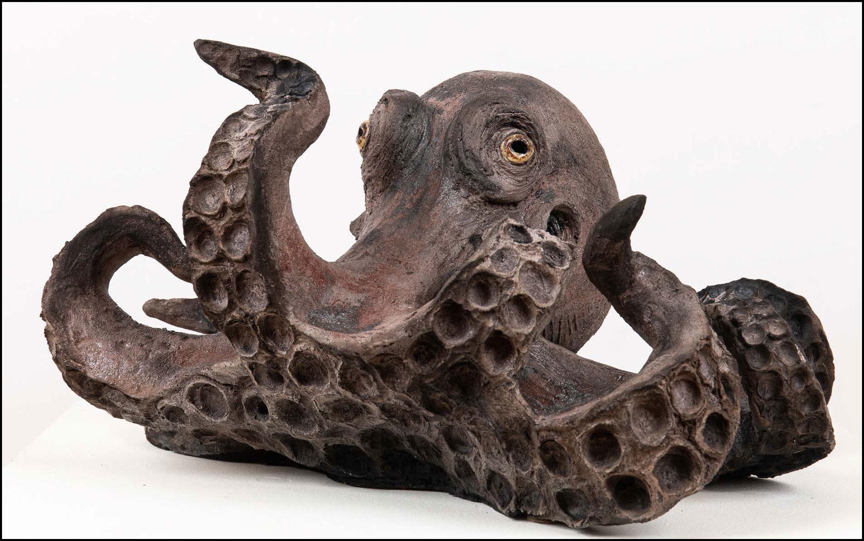 Poulpe - céramique Raku - 25x45 cm