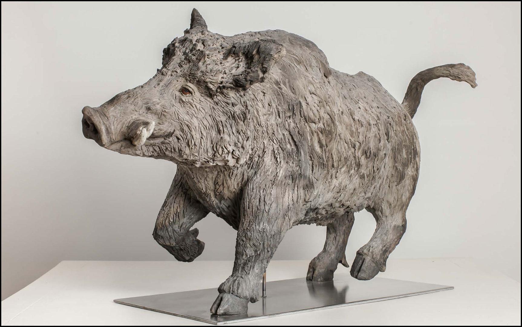 Sanglier « Le Solitaire » - céramique Raku - 80x49x30 cm